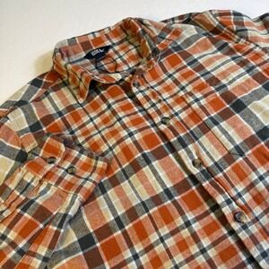 Eddie Bauer Men Plaid Flannel Shirt Orange‎ Tan Black Long Sleeve Button Up  M